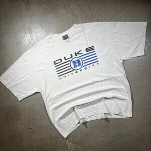 Y2K Duke University Spell Out T-Shirt 2XL White Blue Devils